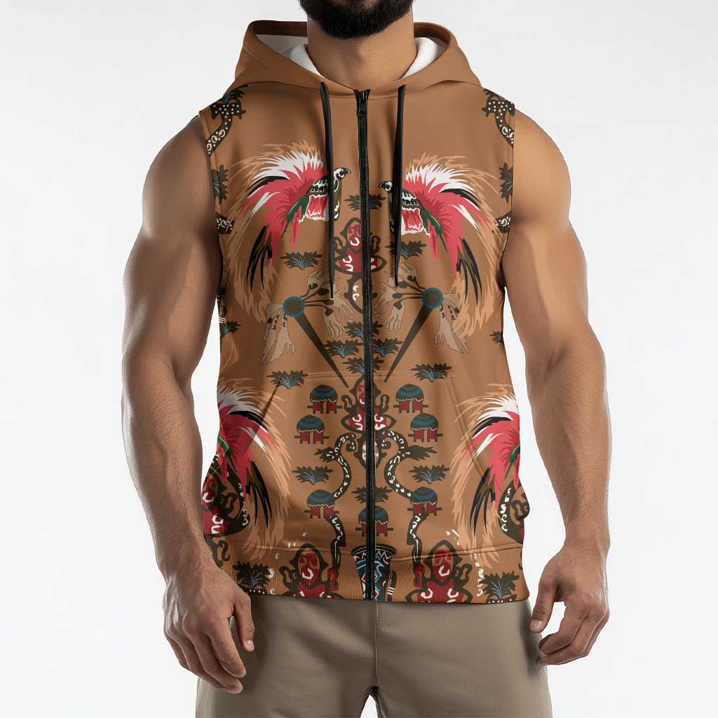 Terracotta Bird of Batik Papua Sleeveless Zip Hoodie Exotic Natural Wealth of Papua LT9 - Polynesian Pride