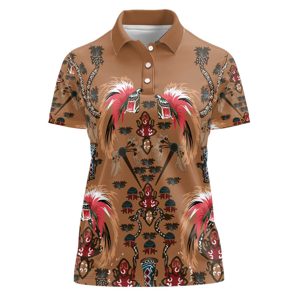 Terracotta Bird of Batik Papua Women Polo Shirt Exotic Natural Wealth of Papua LT9 Female Gold - Polynesian Pride
