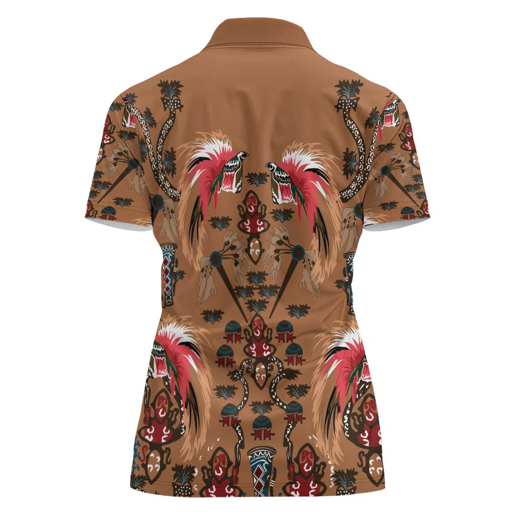 Terracotta Bird of Batik Papua Women Polo Shirt Exotic Natural Wealth of Papua LT9 - Polynesian Pride