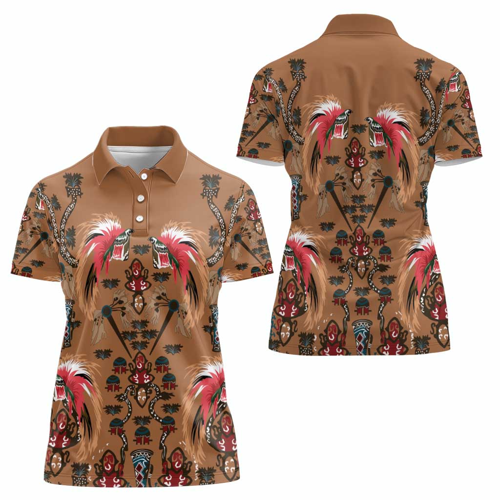 Terracotta Bird of Batik Papua Women Polo Shirt Exotic Natural Wealth of Papua LT9 - Polynesian Pride