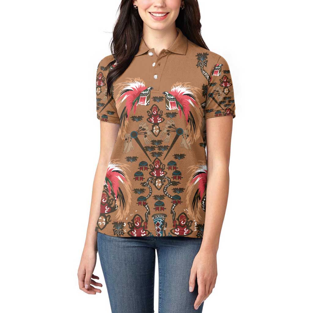 Terracotta Bird of Batik Papua Women Polo Shirt Exotic Natural Wealth of Papua LT9 - Polynesian Pride