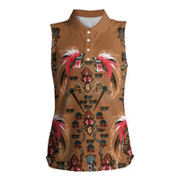 Terracotta Bird of Batik Papua Women Sleeveless Polo Shirt Exotic Natural Wealth of Papua LT9 Female Gold - Polynesian Pride