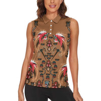 Terracotta Bird of Batik Papua Women Sleeveless Polo Shirt Exotic Natural Wealth of Papua LT9 - Polynesian Pride
