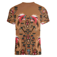 Terracotta Bird of Batik Papua Women V-Neck T-Shirt Exotic Natural Wealth of Papua - Polynesian Pride