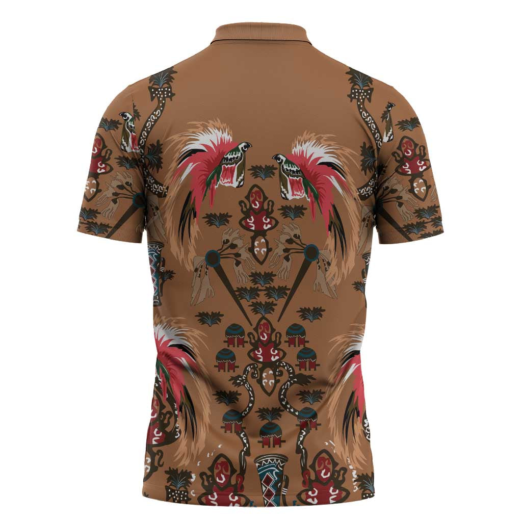 Terracotta Bird of Batik Papua Zipper Polo Shirt Exotic Natural Wealth of Papua LT9 - Polynesian Pride