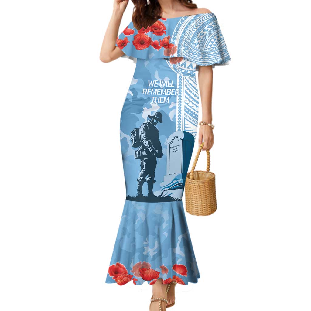 FSM Verterans Day Family Matching Mermaid Dress and Hawaiian Shirt Their Lives Your Freedom LT9 Mom's Dress Blue - Polynesian Pride