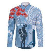 FSM Verterans Day Family Matching Off The Shoulder Long Sleeve Dress and Hawaiian Shirt Their Lives Your Freedom LT9 Dad's Shirt - Long Sleeve Blue - Polynesian Pride