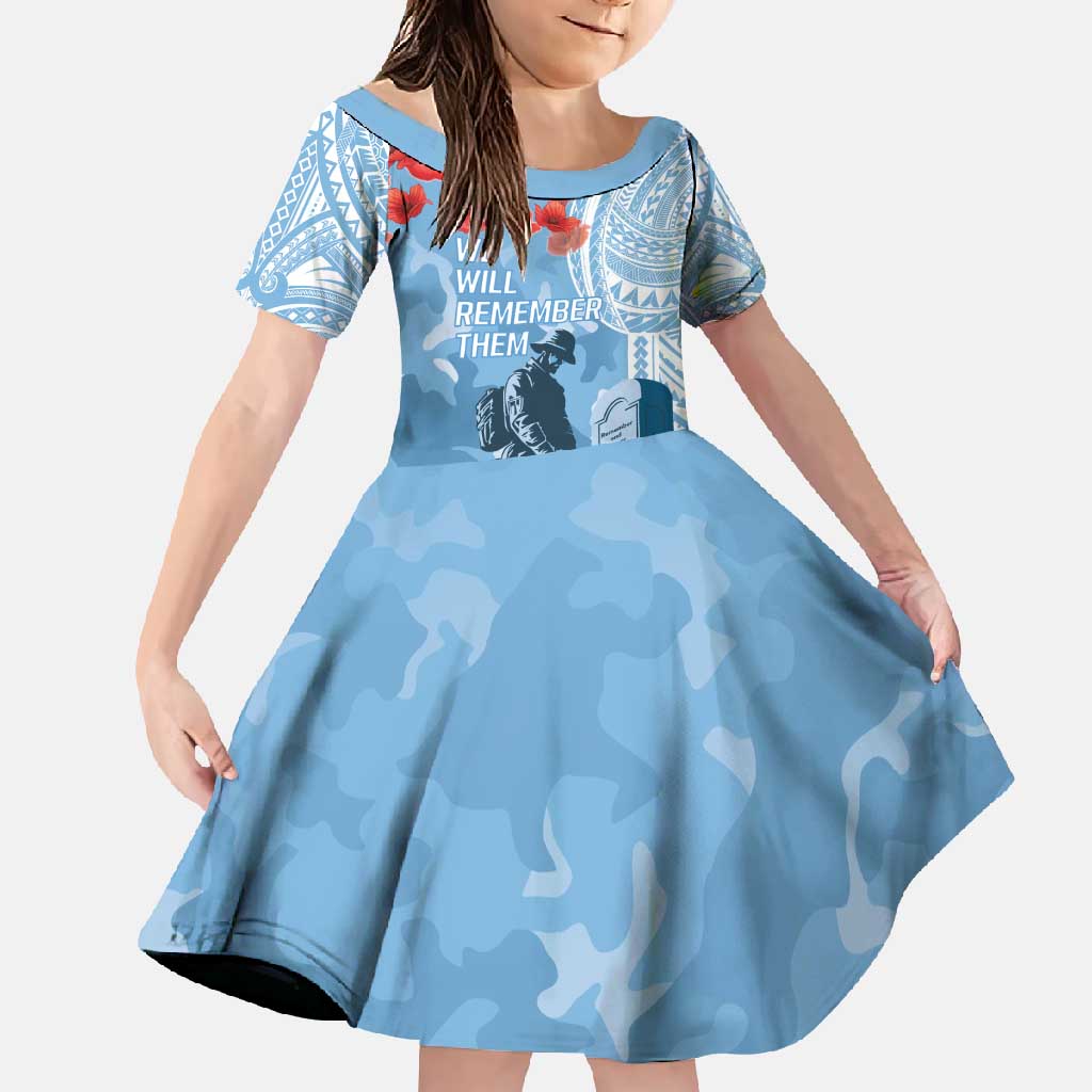 FSM Verterans Day Family Matching Off Shoulder Maxi Dress and Hawaiian Shirt Their Lives Your Freedom LT9 Daughter's Dress Blue - Polynesian Pride