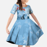 FSM Verterans Day Family Matching Off Shoulder Maxi Dress and Hawaiian Shirt Their Lives Your Freedom LT9 Daughter's Dress Blue - Polynesian Pride