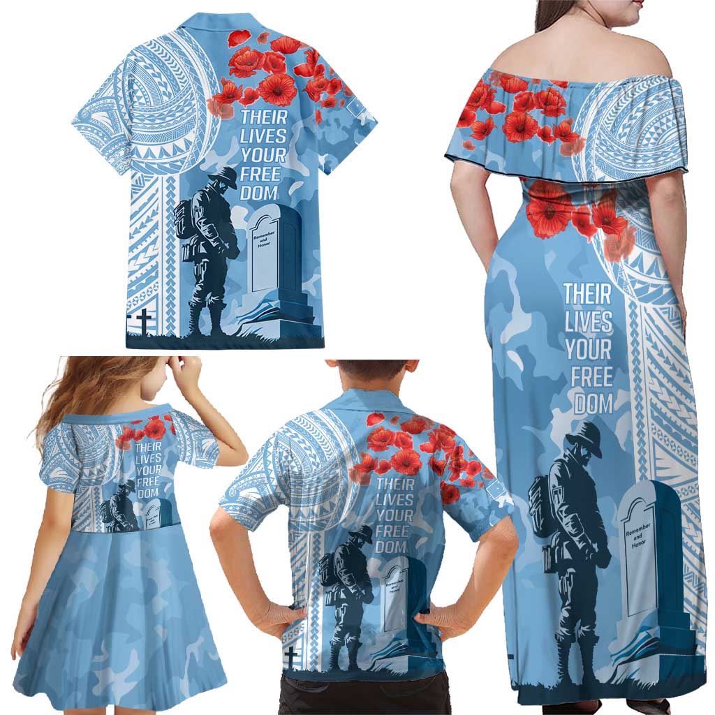 FSM Verterans Day Family Matching Off Shoulder Maxi Dress and Hawaiian Shirt Their Lives Your Freedom LT9 - Polynesian Pride
