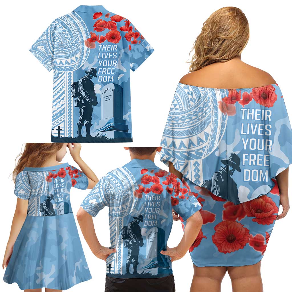 FSM Verterans Day Family Matching Off Shoulder Short Dress and Hawaiian Shirt Their Lives Your Freedom LT9 - Polynesian Pride