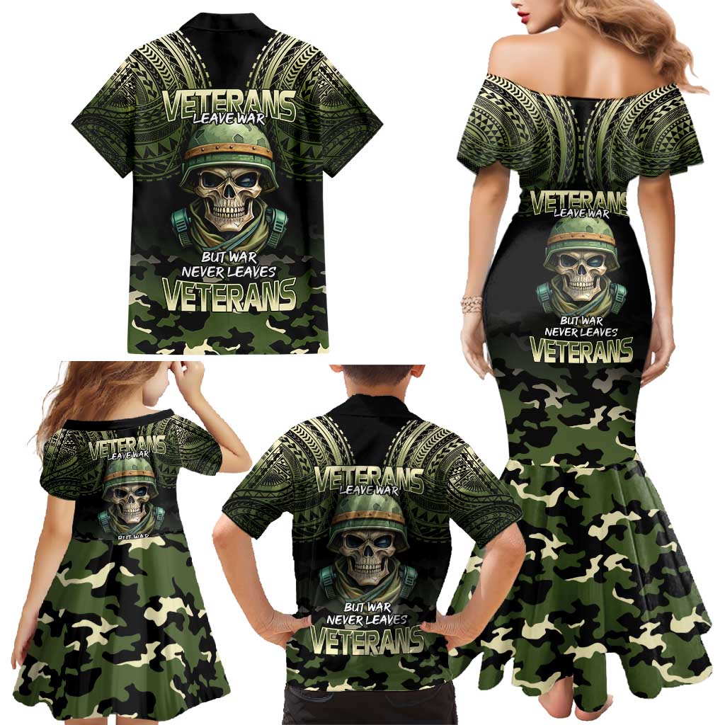 Veterans Day Family Matching Mermaid Dress and Hawaiian Shirt War Never Leaves A Veteran Proud Military LT9 - Polynesian Pride