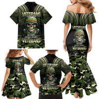 Veterans Day Family Matching Mermaid Dress and Hawaiian Shirt War Never Leaves A Veteran Proud Military LT9 - Polynesian Pride