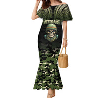 Veterans Day Family Matching Mermaid Dress and Hawaiian Shirt War Never Leaves A Veteran Proud Military LT9 Mom's Dress Black - Polynesian Pride