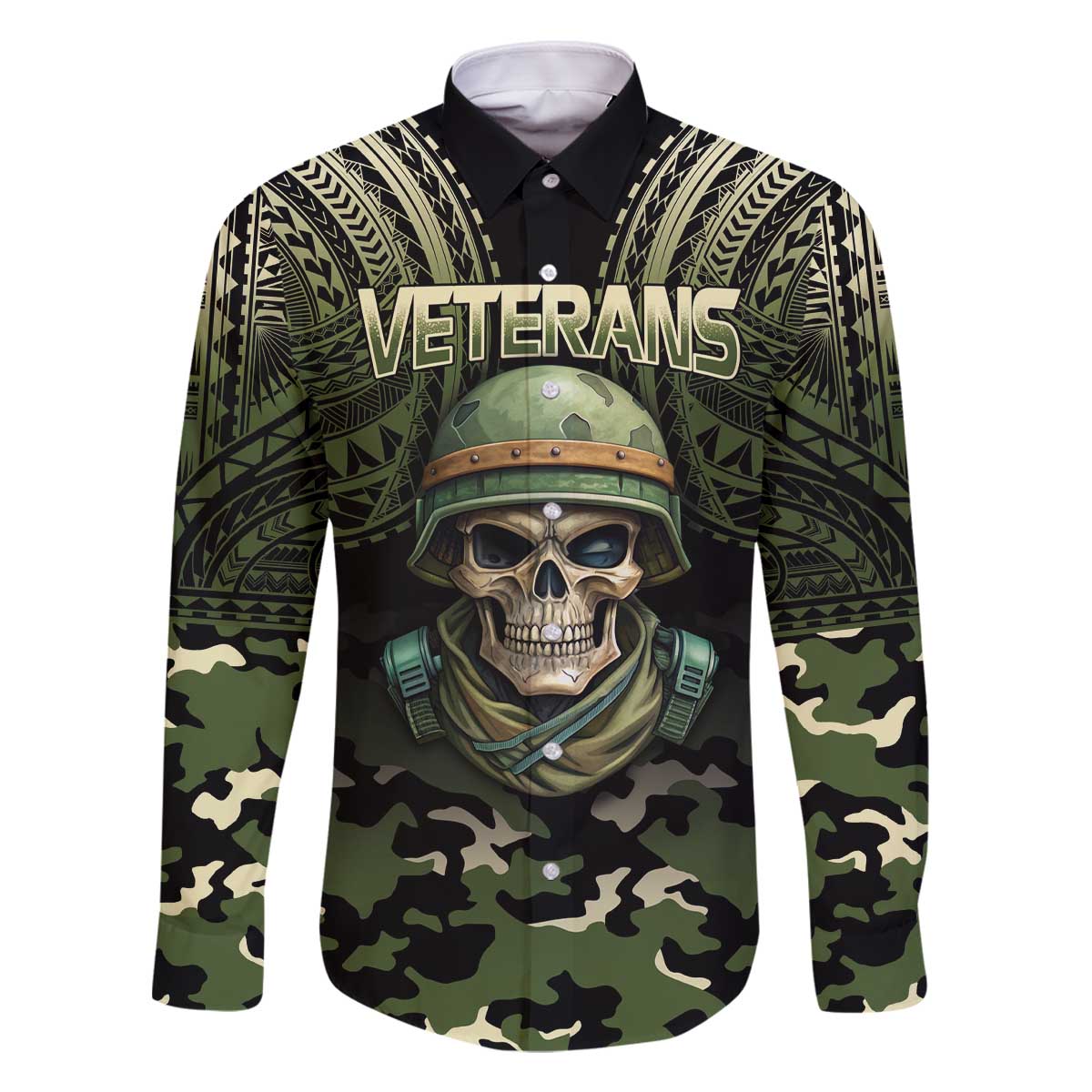 Veterans Day Family Matching Off The Shoulder Long Sleeve Dress and Hawaiian Shirt War Never Leaves A Veteran Proud Military LT9 Dad's Shirt - Long Sleeve Black - Polynesian Pride