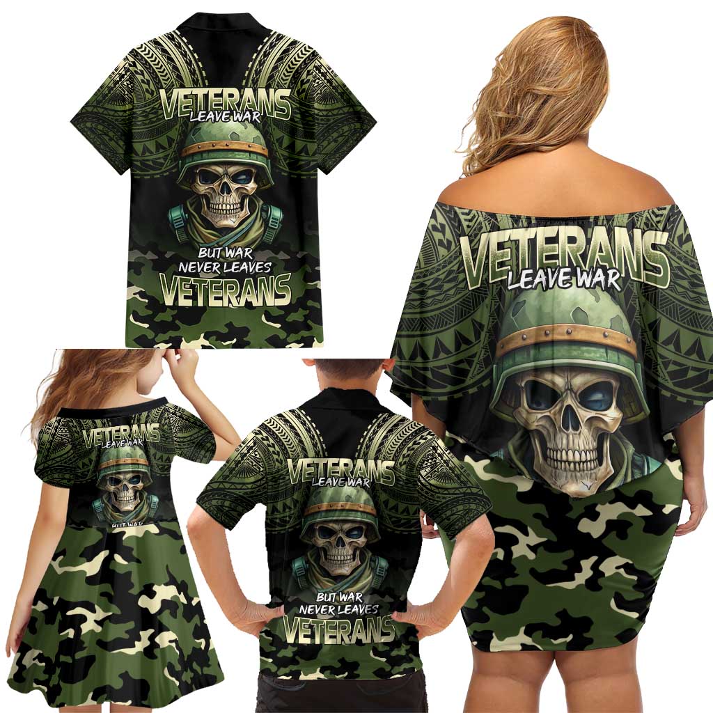 Veterans Day Family Matching Off Shoulder Short Dress and Hawaiian Shirt War Never Leaves A Veteran Proud Military LT9 - Polynesian Pride