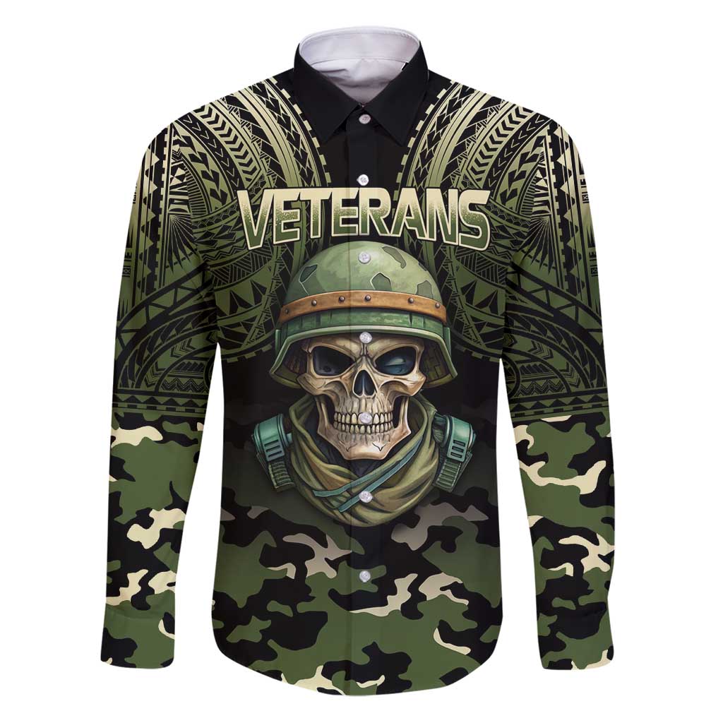 Veterans Day Family Matching Puletasi and Hawaiian Shirt War Never Leaves A Veteran Proud Military LT9 Dad's Shirt - Long Sleeve Black - Polynesian Pride
