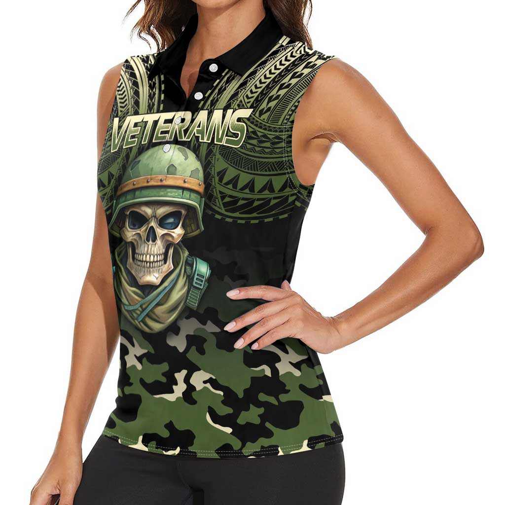 Veterans Day Women Sleeveless Polo Shirt War Never Leaves A Veteran Proud Military