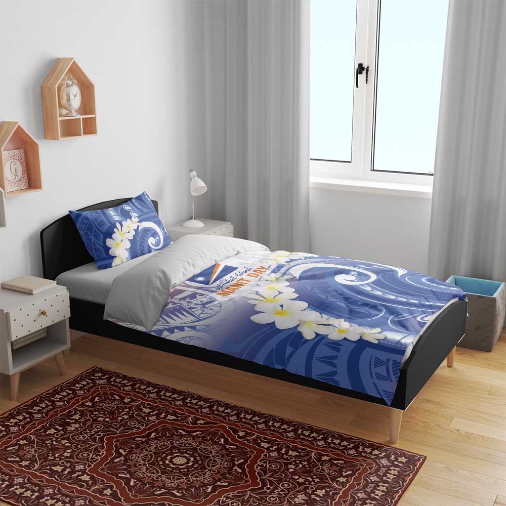 Marshall Islands Manit Day Bedding Set Plumeria and Polynesian Tribal