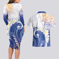 Marshall Islands Manit Day Couples Matching Long Sleeve Bodycon Dress and Hawaiian Shirt Plumeria and Polynesian Tribal LT9 - Polynesian Pride