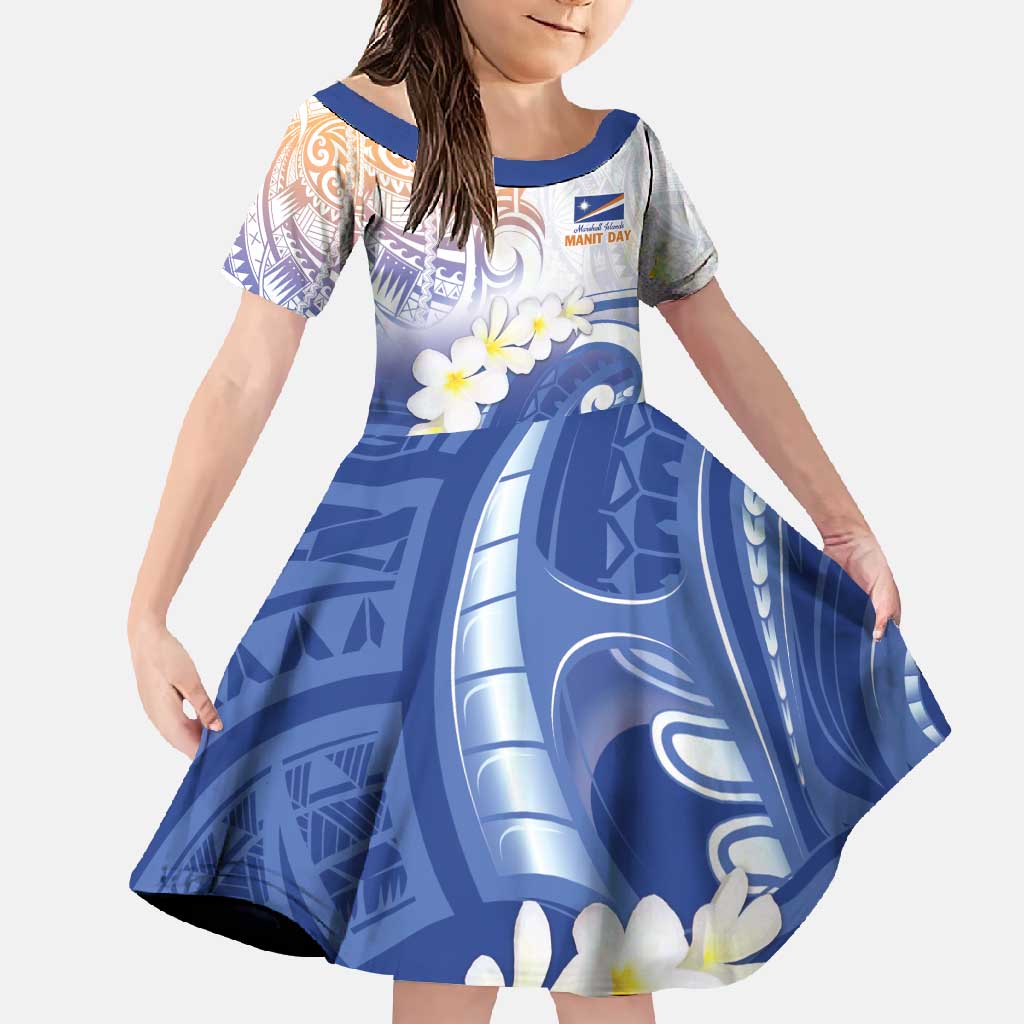 Marshall Islands Manit Day Family Matching Mermaid Dress and Hawaiian Shirt Plumeria and Polynesian Tribal LT9 Daughter's Dress White - Polynesian Pride