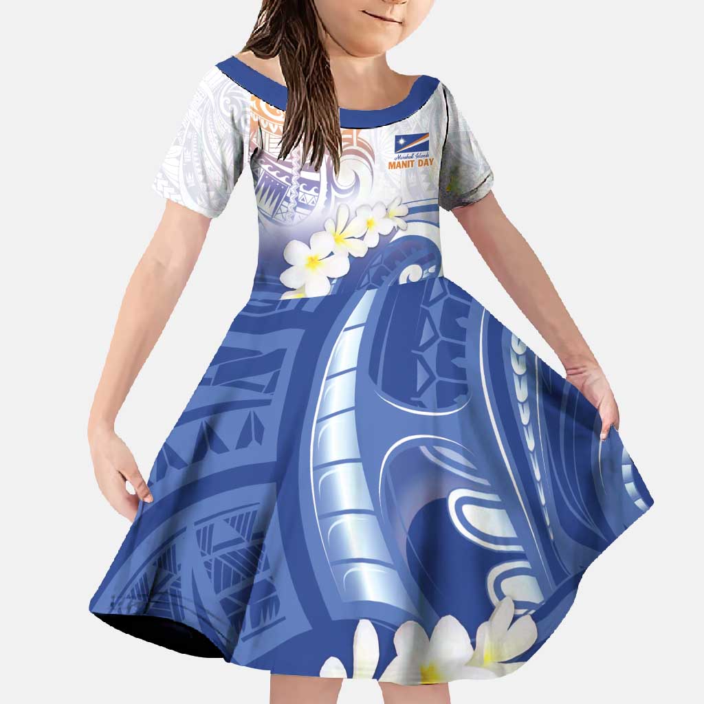Marshall Islands Manit Day Family Matching Off Shoulder Maxi Dress and Hawaiian Shirt Plumeria and Polynesian Tribal LT9 Daughter's Dress White - Polynesian Pride