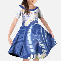 Marshall Islands Manit Day Family Matching Off Shoulder Maxi Dress and Hawaiian Shirt Plumeria and Polynesian Tribal LT9 Daughter's Dress White - Polynesian Pride