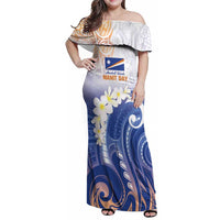 Marshall Islands Manit Day Family Matching Off Shoulder Maxi Dress and Hawaiian Shirt Plumeria and Polynesian Tribal LT9 Mom's Dress White - Polynesian Pride