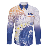 Marshall Islands Manit Day Family Matching Off Shoulder Short Dress and Hawaiian Shirt Plumeria and Polynesian Tribal LT9 Dad's Shirt - Long Sleeve White - Polynesian Pride