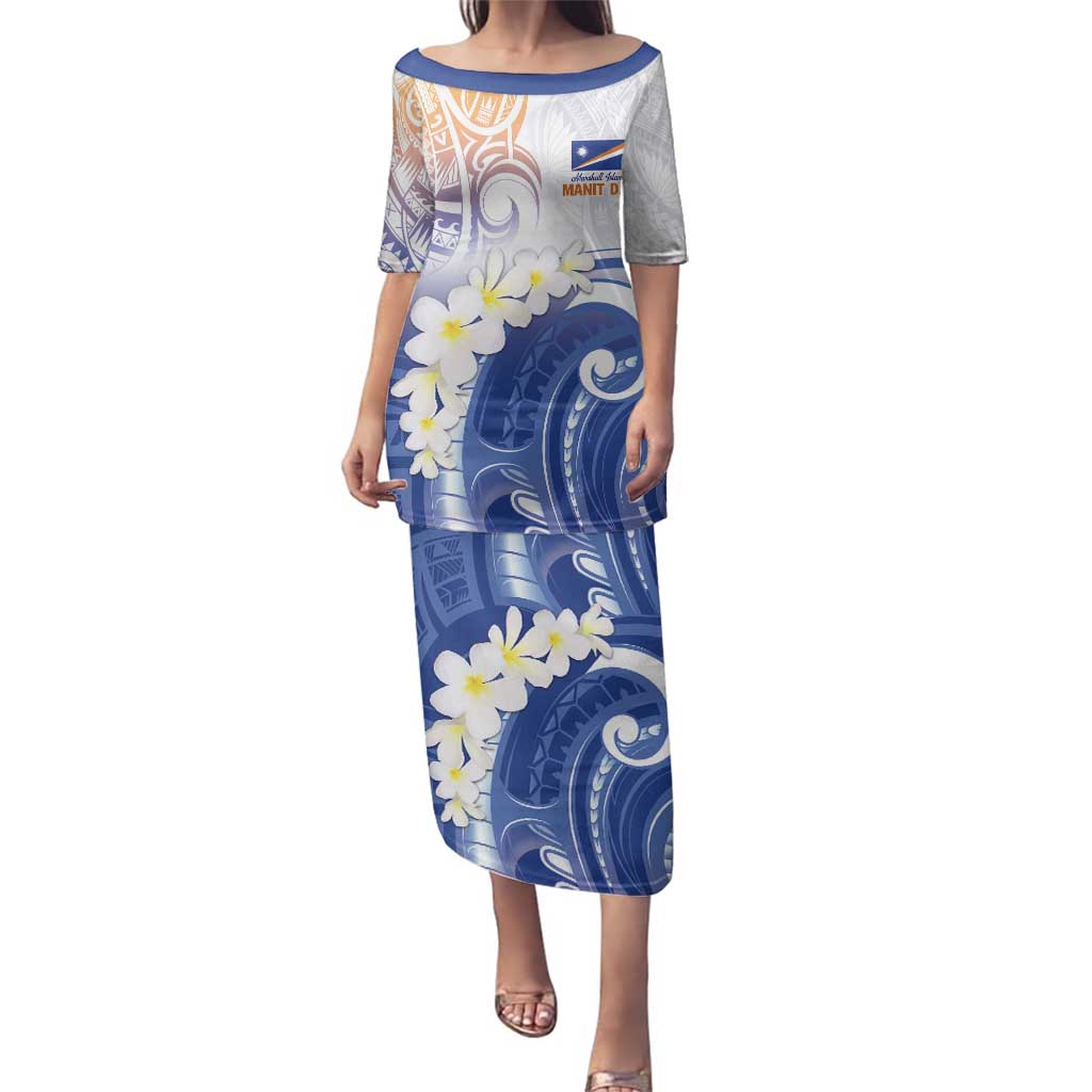 Marshall Islands Manit Day Family Matching Puletasi and Hawaiian Shirt Plumeria and Polynesian Tribal LT9 Mom's Dress White - Polynesian Pride