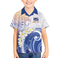 Marshall Islands Manit Day Family Matching Puletasi and Hawaiian Shirt Plumeria and Polynesian Tribal LT9 Son's Shirt White - Polynesian Pride