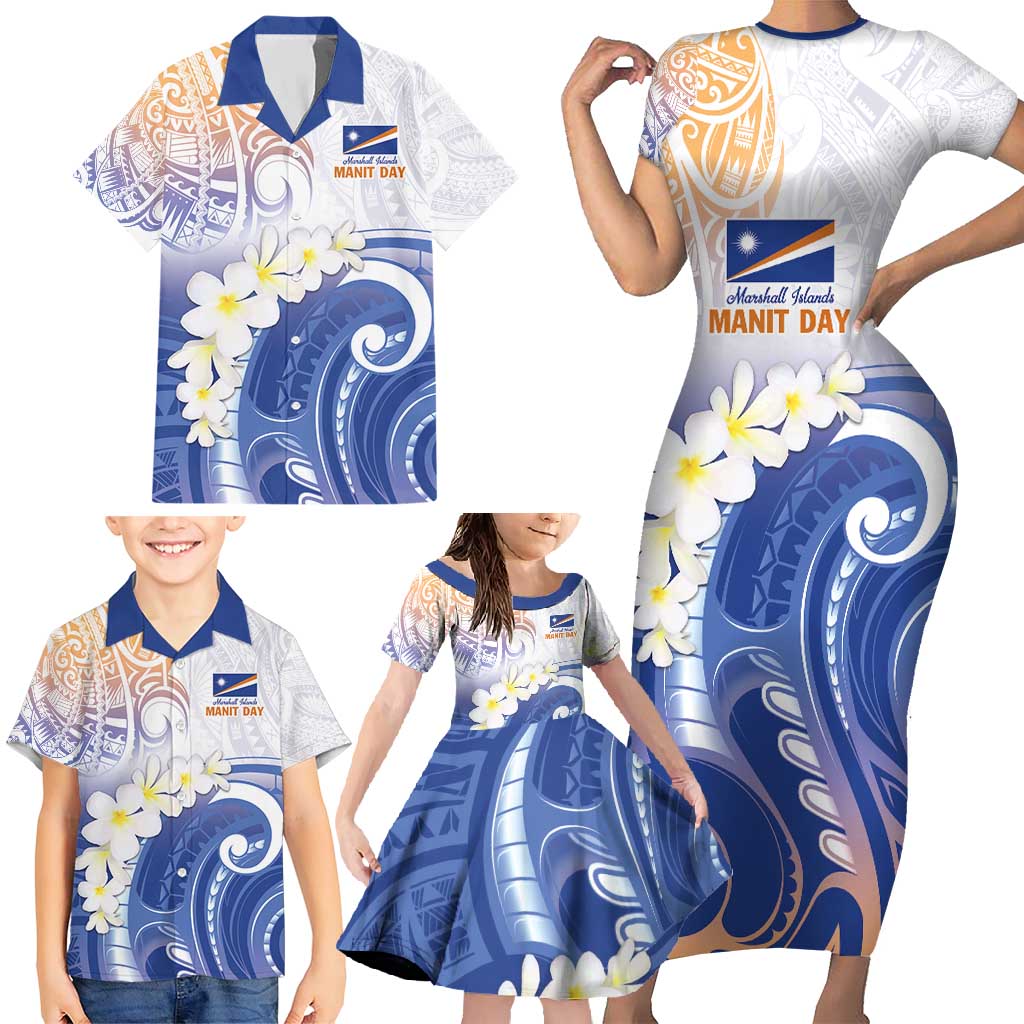 Marshall Islands Manit Day Family Matching Short Sleeve Bodycon Dress and Hawaiian Shirt Plumeria and Polynesian Tribal LT9 - Polynesian Pride
