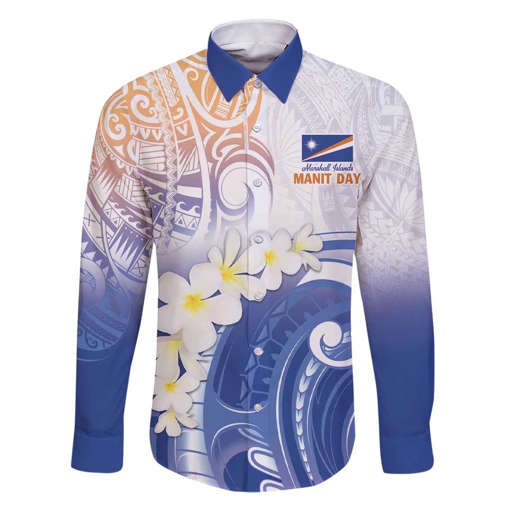 Marshall Islands Manit Day Family Matching Short Sleeve Bodycon Dress and Hawaiian Shirt Plumeria and Polynesian Tribal LT9 Dad's Shirt - Long Sleeve White - Polynesian Pride