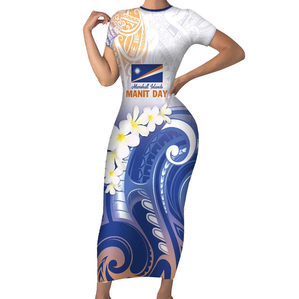 Marshall Islands Manit Day Family Matching Short Sleeve Bodycon Dress and Hawaiian Shirt Plumeria and Polynesian Tribal LT9 Mom's Dress White - Polynesian Pride