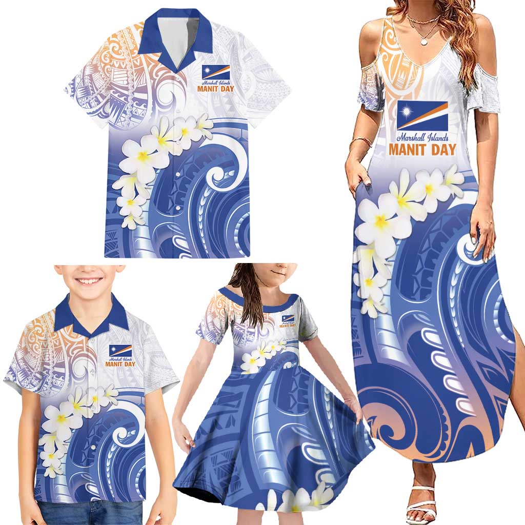 Marshall Islands Manit Day Family Matching Summer Maxi Dress and Hawaiian Shirt Plumeria and Polynesian Tribal LT9 - Polynesian Pride