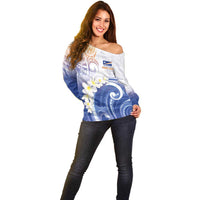Marshall Islands Manit Day Off Shoulder Sweater Plumeria and Polynesian Tribal