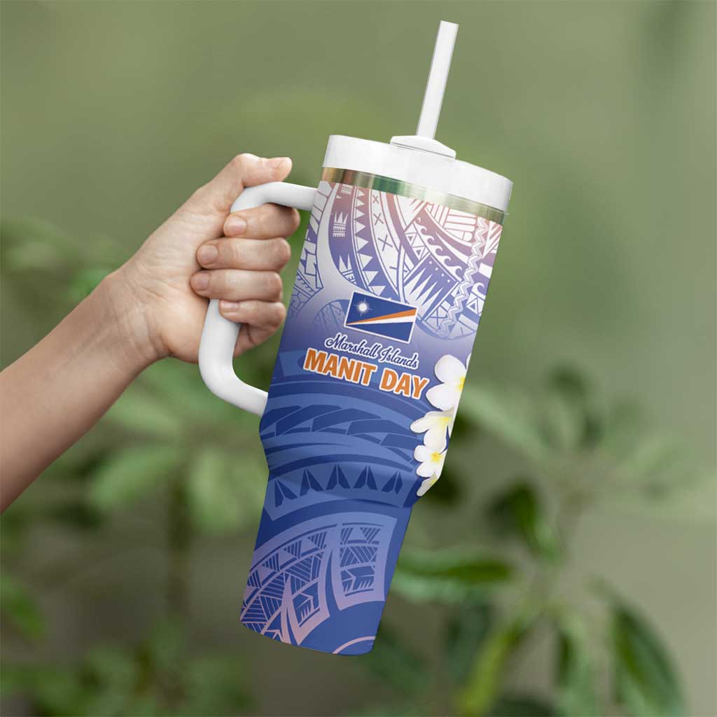 Marshall Islands Manit Day Tumbler With Handle Plumeria and Polynesian Tribal