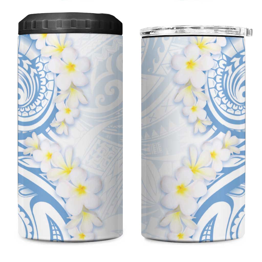 Palau 1981 Tribal Tattoo 4 in 1 Can Cooler Tumbler with Belau Plumeria Flowers LT9 One Size: 16 oz White - Polynesian Pride