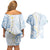 Palau 1981 Tribal Tattoo Couples Matching Off Shoulder Short Dress and Hawaiian Shirt with Belau Plumeria Flowers