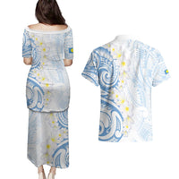 Palau 1981 Tribal Tattoo Couples Matching Puletasi and Hawaiian Shirt with Belau Plumeria Flowers LT9 - Polynesian Pride