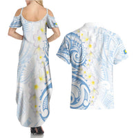 Palau 1981 Tribal Tattoo Couples Matching Summer Maxi Dress and Hawaiian Shirt with Belau Plumeria Flowers LT9 - Polynesian Pride