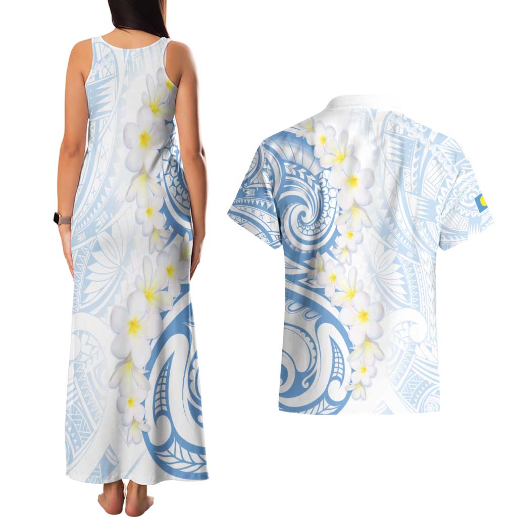 Palau 1981 Tribal Tattoo Couples Matching Tank Maxi Dress and Hawaiian Shirt with Belau Plumeria Flowers LT9 - Polynesian Pride