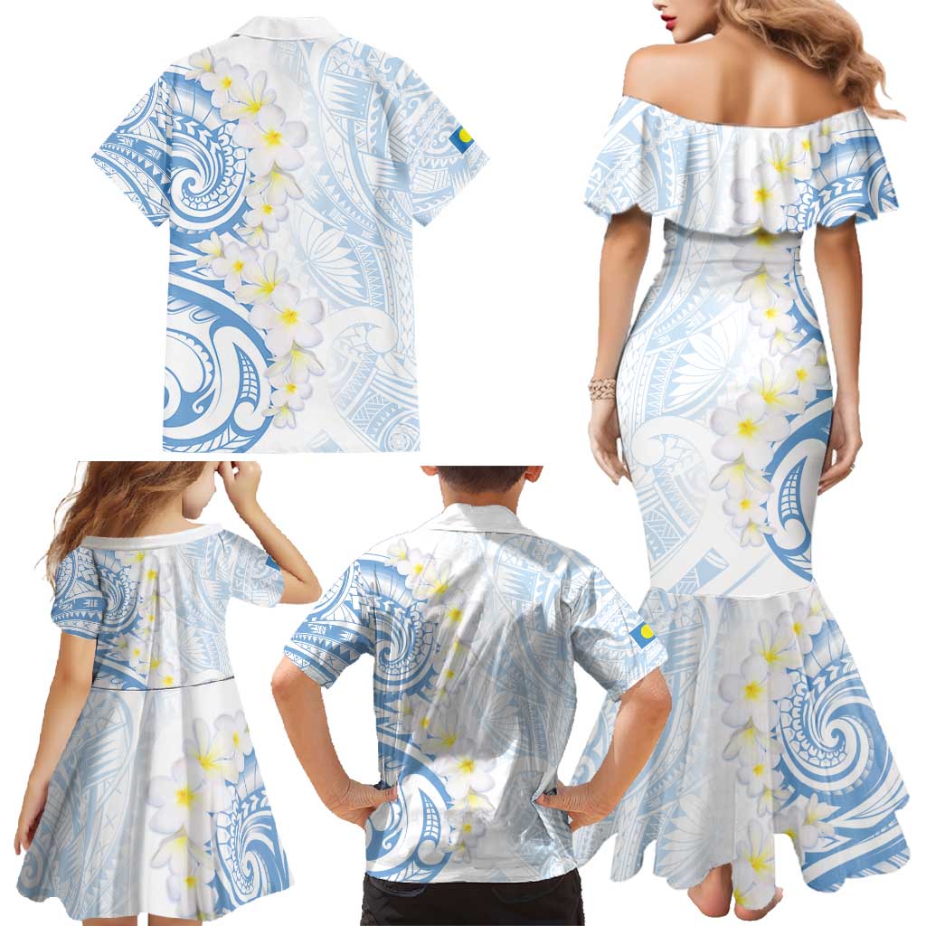 Palau 1981 Tribal Tattoo Family Matching Mermaid Dress and Hawaiian Shirt with Belau Plumeria Flowers LT9 - Polynesian Pride