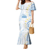 Palau 1981 Tribal Tattoo Family Matching Mermaid Dress and Hawaiian Shirt with Belau Plumeria Flowers LT9 Mom's Dress White - Polynesian Pride