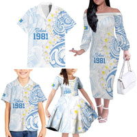 Palau 1981 Tribal Tattoo Family Matching Off The Shoulder Long Sleeve Dress and Hawaiian Shirt with Belau Plumeria Flowers LT9 - Polynesian Pride