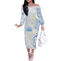 Palau 1981 Tribal Tattoo Family Matching Off The Shoulder Long Sleeve Dress and Hawaiian Shirt with Belau Plumeria Flowers LT9 Mom's Dress White - Polynesian Pride