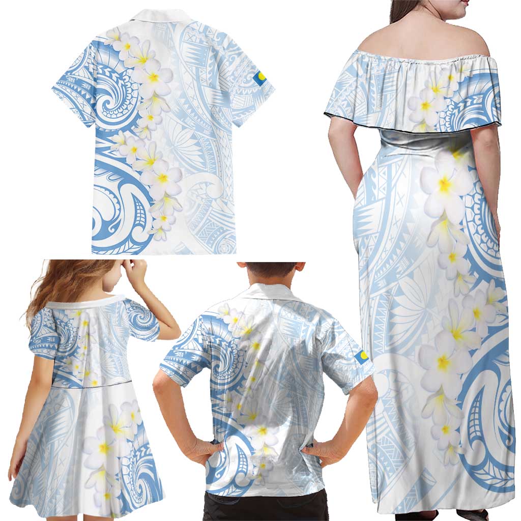 Palau 1981 Tribal Tattoo Family Matching Off Shoulder Maxi Dress and Hawaiian Shirt with Belau Plumeria Flowers LT9 - Polynesian Pride