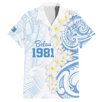 Palau 1981 Tribal Tattoo Family Matching Off Shoulder Maxi Dress and Hawaiian Shirt with Belau Plumeria Flowers LT9 Dad's Shirt - Short Sleeve White - Polynesian Pride