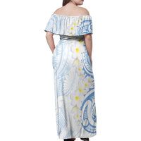Palau 1981 Tribal Tattoo Family Matching Off Shoulder Maxi Dress and Hawaiian Shirt with Belau Plumeria Flowers LT9 - Polynesian Pride