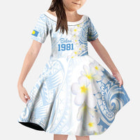Palau 1981 Tribal Tattoo Family Matching Puletasi and Hawaiian Shirt with Belau Plumeria Flowers LT9 Daughter's Dress White - Polynesian Pride